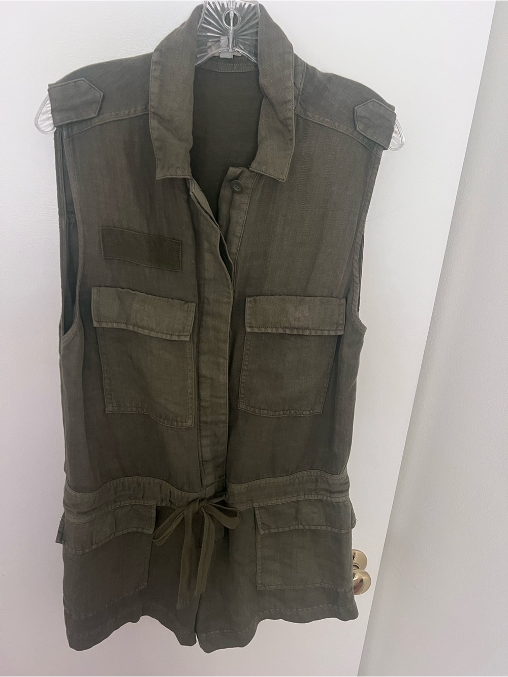 Free People Olive Utility Romper with Drawstring Waist
